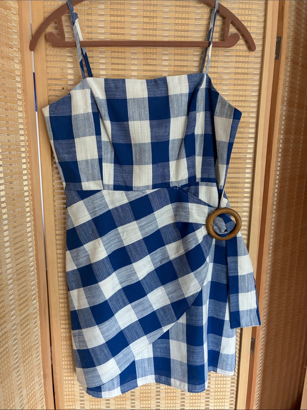 Altar'd State Blue and White Gingham Belted Mini Dress